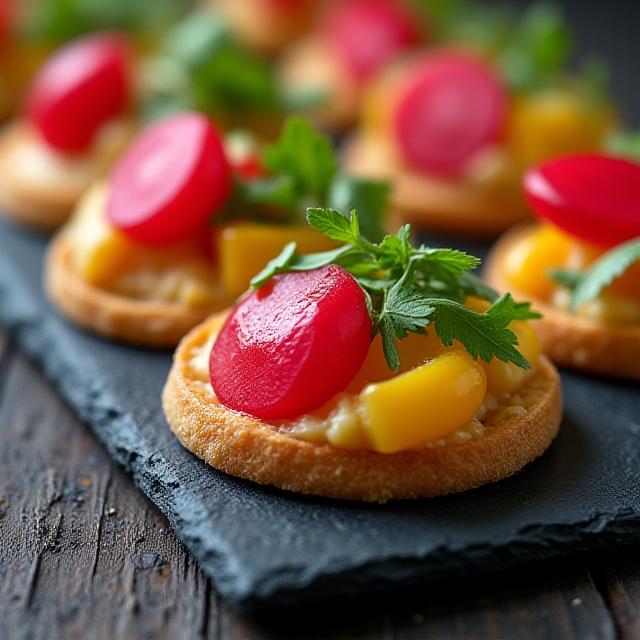 Frische bunte Appetizer auf Schieferplatten